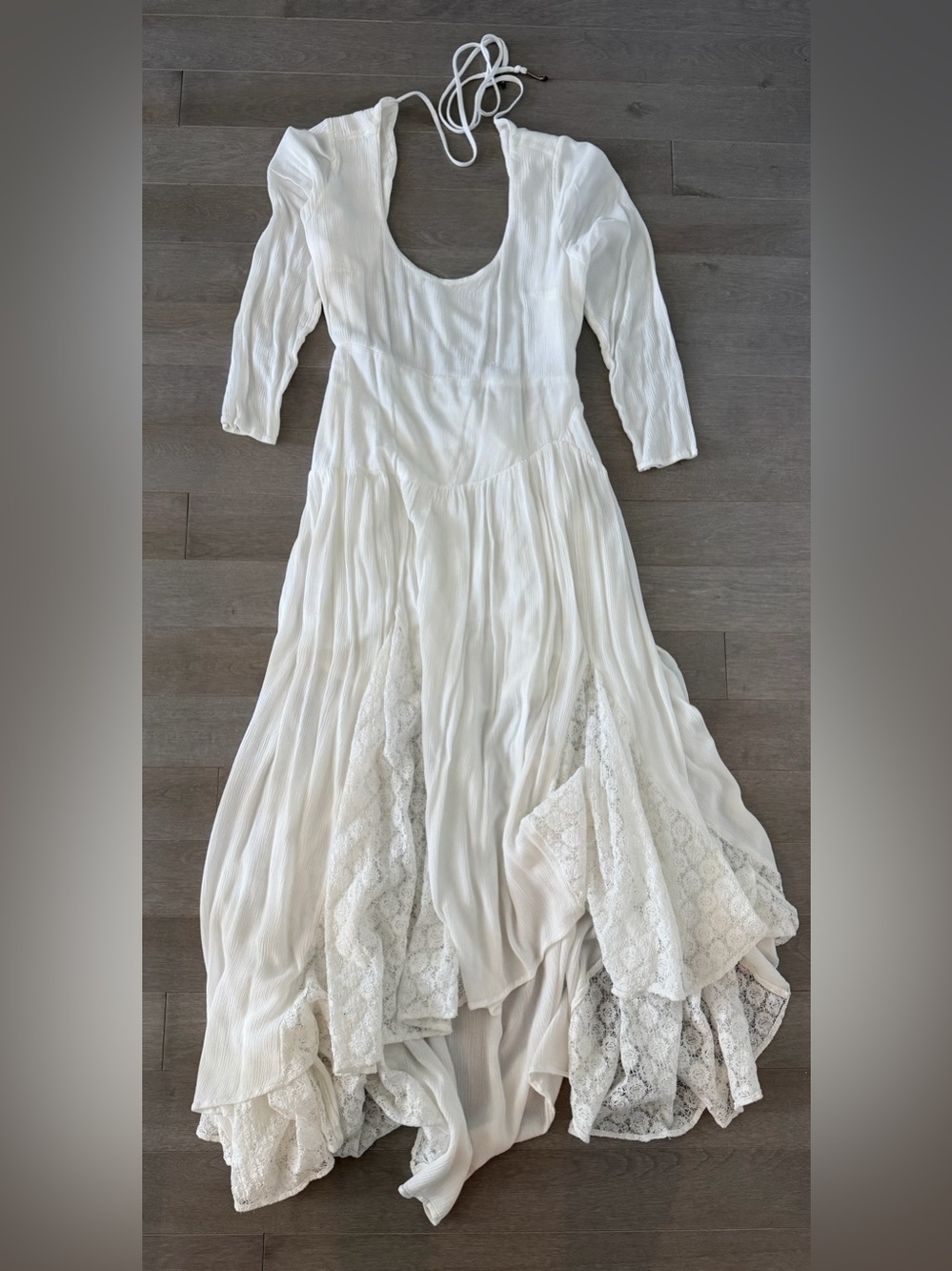 Free People Ivory Lace-Trim Long Sleeve Dress